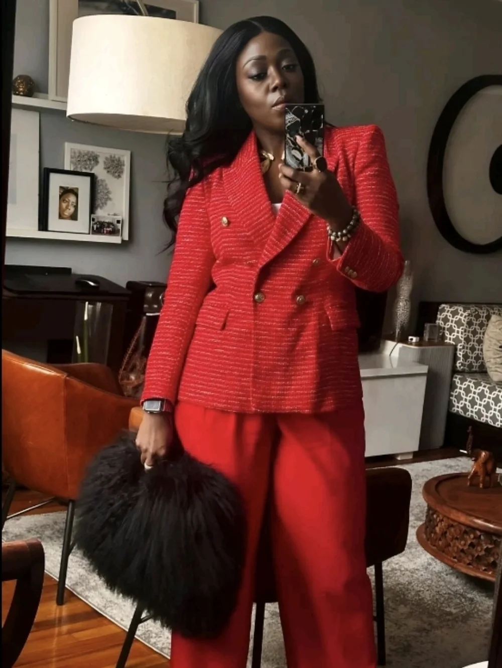 Zara * Textured Tweed Double Breasted Blazer Red Size XS